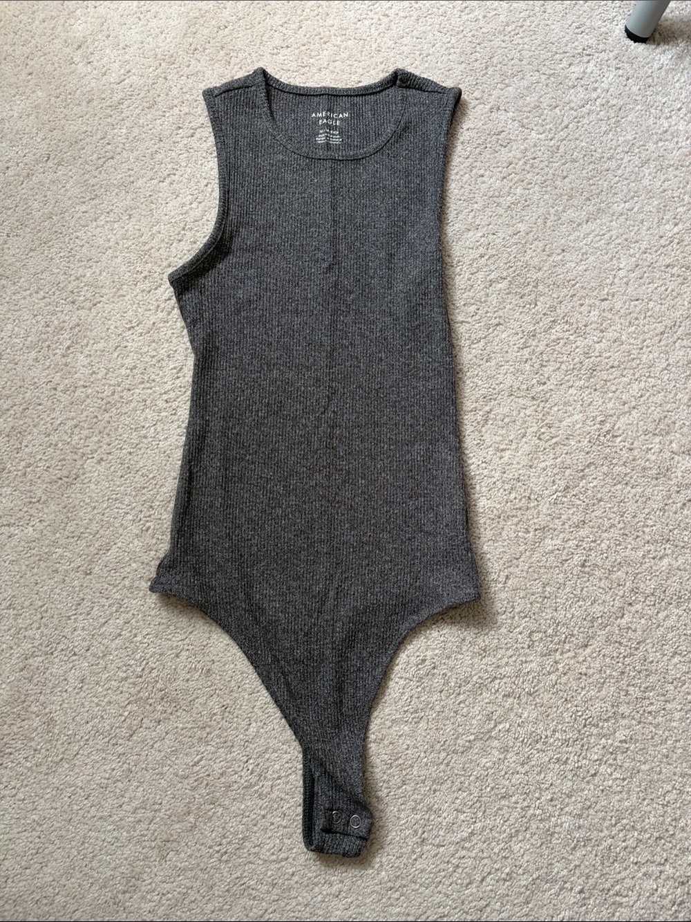 American Eagle W Charcoal Ribbed Sleeveless Bodysuit